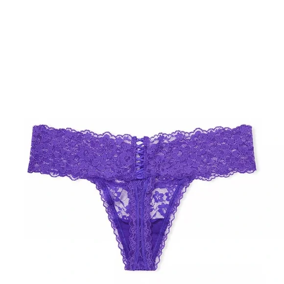 Victoria secret panty thong lace - up purple size large L - Picture 2 of 3